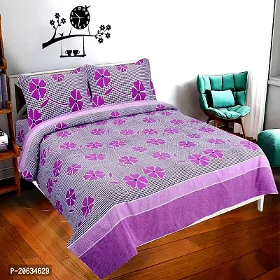 PCOTT Prime Collection 144 TC Polycotton 3D Printed Double Bedsheet with 2 Pillow Covers (Multicolour, Size 90 x 90 Inch) - Purple Frooti 3D3