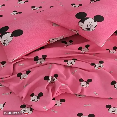 PCOTT Prime Collection 160TC Supersoft Glace Cotton Elastic Fitted King Size Double Bedsheet with 2 Pillow Covers (Multicolour, Size 72 x 78 Inch) - Pink Mickey 2 - Gold Fitted-thumb2