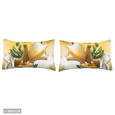 PCOTT Prime Collection 144TC 3D Printed Polycotton Double Bedsheet with 2 Pillow Covers (Multicolour, Size 87 x 87 Inch) - Yellow with White Roses 3D1-thumb2