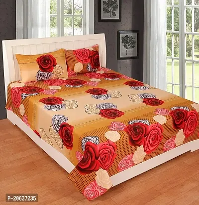 PCOTT Prime Collection 144TC 3D Printed Polycotton Double Bedsheet with 2 Pillow Covers (Multicolour, Size 87 x 87 Inch) - Brown with Red  White Roses 3D2