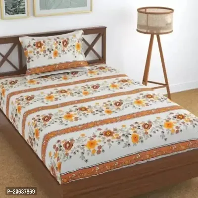 PCOTT Prime Collection 160 TC Glace Cotton Supersoft Single Bedsheet with 1 Matching Pillow Cover (Multicolour, Size 60 x 90 Inch) - Orange Bail - Gold Single