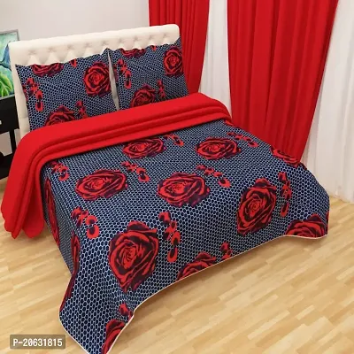 PCOTT Prime Collection 144TC 3D Printed Polycotton Double Bedsheet with 2 Pillow Covers (Multicolour, Size 87 x 87 Inch) - Dotted Black with Red Flower 3D3