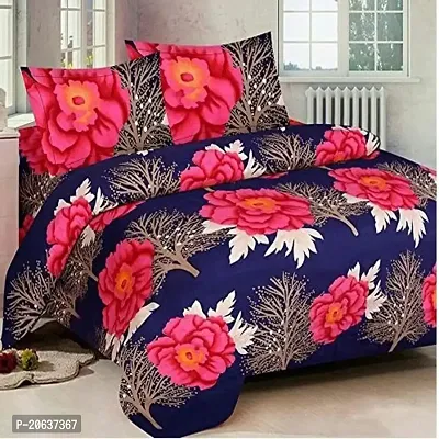 PCOTT Prime Collection 144 TC Polycotton 3D Printed Double Bedsheet with 2 Pillow Covers (Multicolour, Size 90 x 90 Inch) - Red Flower 3D4