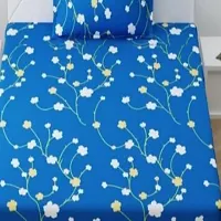 PCOTT Prime Collection 160TC Supersoft Glace Cotton Single Bedsheet with 1 Pillow Cover (Multicolour, Size 60 x 90 Inch) - Blue Bail 1 - Gold Single-thumb3