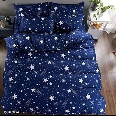 PCOTT Prime Collection 144TC 3D Printed Polycotton Double Bedsheet with 2 Pillow Covers (Multicolour, Size 87 x 87 Inch) - Blue with Stars 3D3