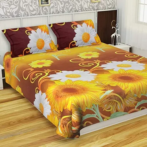 PCOTT Prime Collection 144 TC Polycotton 3D Printed Double Bedsheet with 2 Pillow Covers (Multicolour, Size 90 x 90 Inch)