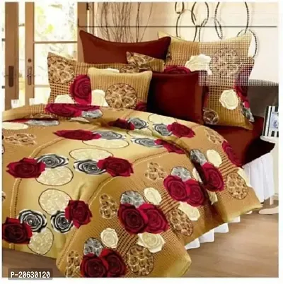 PCOTT Prime Collection 144 TC Polycotton 3D Printed Double Bedsheet with 2 Pillow Covers (Multicolour, Size 90 x 90 Inch) - Brown with Red  White Roses 3D6-thumb0