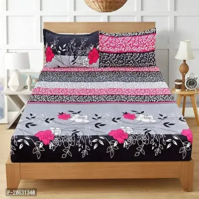 PCOTT Prime Collection 144 TC Polycotton 3D Printed Double Bedsheet with 2 Pillow Covers (Multicolour, Size 90 x 90 Inch) - Double Grey with Flowers 3D3