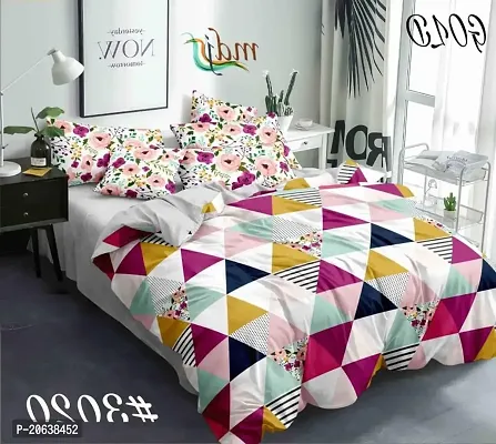 PCOTT Prime Collection 160TC Glace Cotton Supersoft Printed Double Bedsheet with 2 Matching Pillow Covers (Multicolour, 90 x 90 Inch)-Coloured Triangles7-Gold