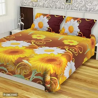 PCOTT Prime Collection 144 TC Polycotton 3D Printed Double Bedsheet with 2 Pillow Covers (Multicolour, Size 90 x 90 Inch) - Sunflower 3D5