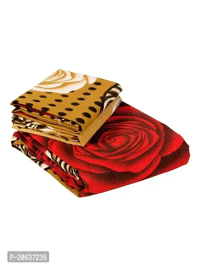 PCOTT Prime Collection 144TC 3D Printed Polycotton Double Bedsheet with 2 Pillow Covers (Multicolour, Size 87 x 87 Inch) - Brown with Red  White Roses 3D2-thumb4