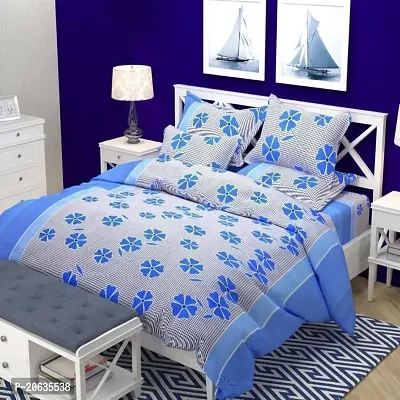 PCOTT Prime Collection 144 TC Polycotton 3D Printed Double Bedsheet with 2 Pillow Covers (Multicolour, Size 90 x 90 Inch) - Blue Frooti 3D8