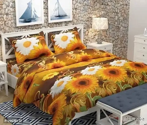 PCOTT Prime Collection 144TC 3D Printed Polycotton Double Bedsheet with 2 Pillow Covers (Multicolour, Size 87 x 87 Inch) - Sunflower 3D1-M