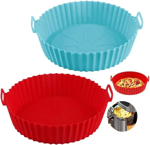 2 Pcs Air Fryer Liners Round Silicone Basket Baking Tray