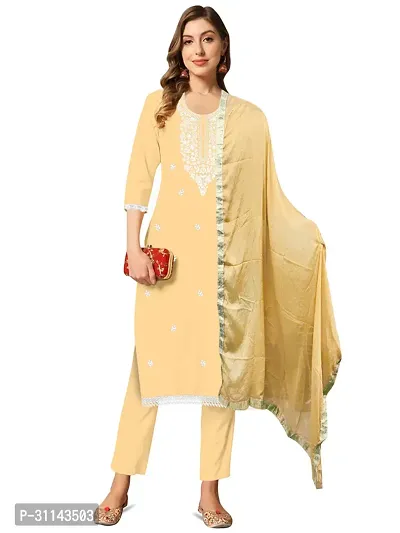 Reliable Silk Blend Embroidered Kurta with Pant And Dupatta Set For Women