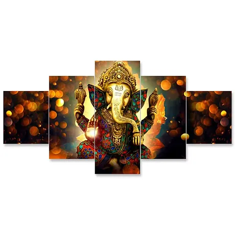 CIRCADIAN Canvas Wall Art Peacock Ganesha -Canvas Painting HD Print Home Wall Hanging (Set of 5 || Multi-Color)