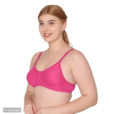 Komli Double Layered Seamless Non-Padded Cotton Rich Full Coverage Bra | Wireless/Wire-Free | Everyday Bra | Multi-Way Straps | Soft Cup (Dark Pink 40C)-thumb3