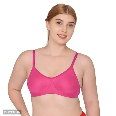 Komli Double Layered Seamless Non-Padded Cotton Rich Full Coverage Bra | Wireless/Wire-Free | Everyday Bra | Multi-Way Straps | Soft Cup (Dark Pink 40C)-thumb0