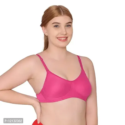 Komli Double Layered Seamless Non-Padded Cotton Rich Full Coverage Bra | Wireless/Wire-Free | Everyday Bra | Multi-Way Straps | Soft Cup (Dark Pink 40C)-thumb2