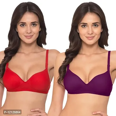 Red Cotton Blend Heavily Padded Seamless Wirefree Bra By