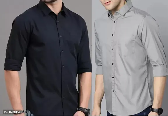 Stylish Multicoloured Cotton Solid Casual Shirt For Men Combo Of 2-thumb0