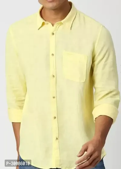 Stylish Yellow Cotton Solid Casual Shirt For Men-thumb0