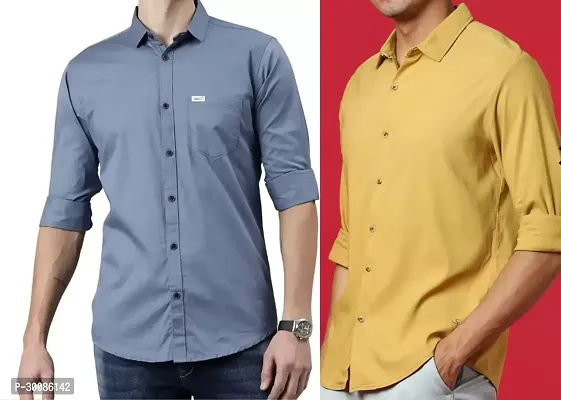 Stylish Multicoloured Cotton Solid Casual Shirt For Men Combo Of 2