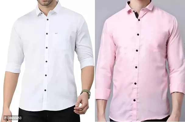 Stylish Multicoloured Cotton Solid Casual Shirt For Men Combo Of 2-thumb0