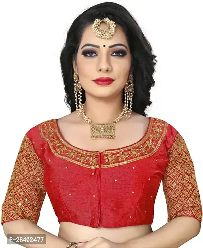 Reliable Red Silk Solid Stitched Blouse For Women-thumb0