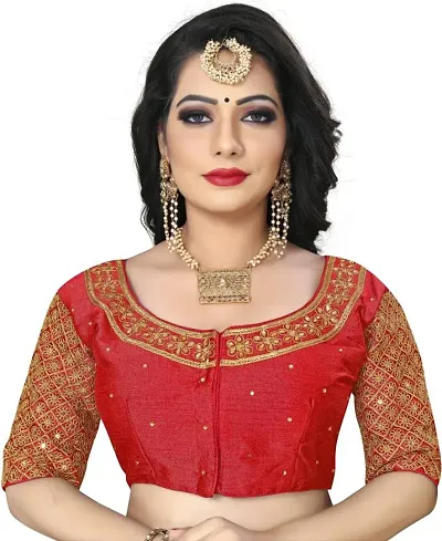 Stylish Phantom Silk Embroidered Stitched Blouse For Women