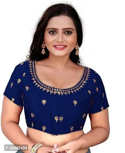 Reliable Navy Blue Satin Solid Stitched Blouse For Women-thumb0