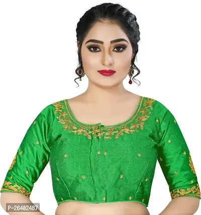 Reliable Green Silk Solid Stitched Blouse For Women