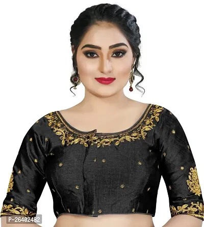 Reliable Black Silk Solid Stitched Blouse For Women-thumb0