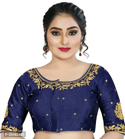 Reliable Navy Blue Silk Solid Stitched Blouse For Women-thumb0