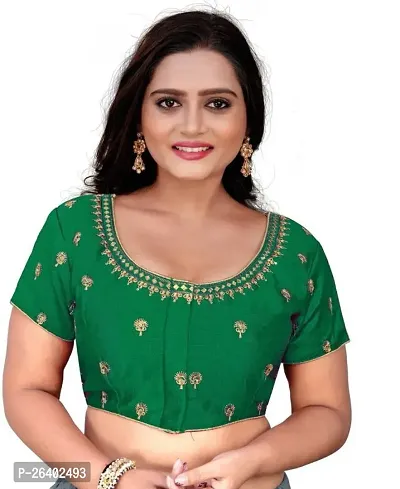 Reliable Green Satin Solid Stitched Blouse For Women-thumb0