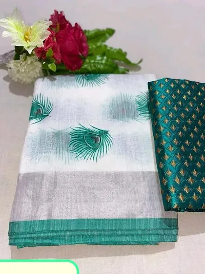 Chanderi Silk Printed Sarees with Blouse piece