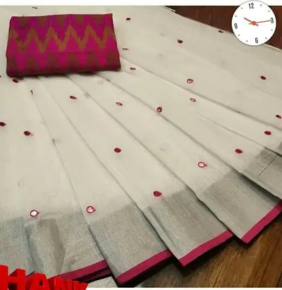 Chanderi Cotton Sarees With Mirror Work And Blouse Piece