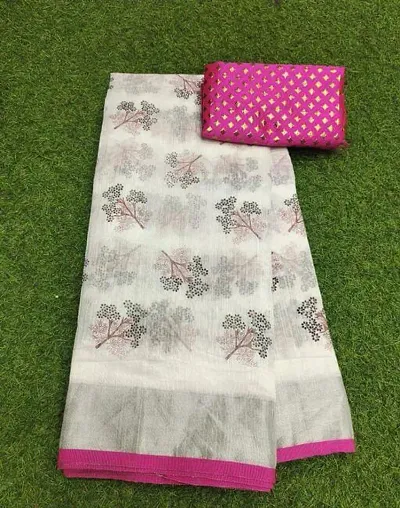 Printed Chanderi Cotton Sarees with Blouse Piece