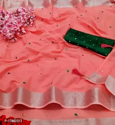 Pink Chanderi Cotton Mirror Work Sarees For Women-thumb0