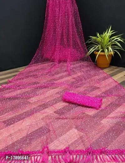 Net Applique Multicoloured Saree with Blouse piece