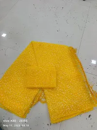 Elegant Yellow Net Embellished Golden Saree with Blouse Piece-thumb3