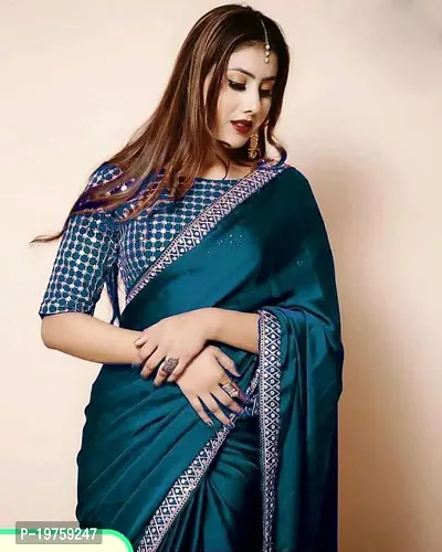 Art Silk Embroidered Blue Saree with Blouse piece