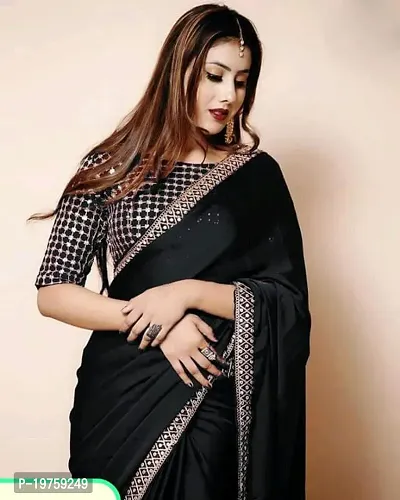 Art Silk Embroidered Black Saree with Blouse piece-thumb0