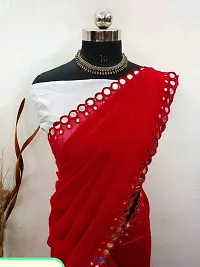 Georgette Mirror Work Red Saree with Blouse piece-thumb1