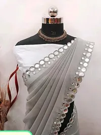 Georgette Mirror Work Grey Saree with Blouse piece-thumb1