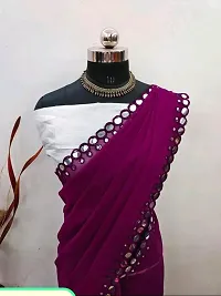 Georgette Mirror Work Purple Saree with Blouse piece-thumb1