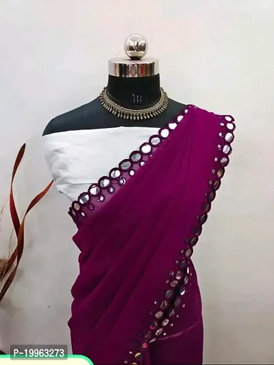 Georgette Mirror Work Purple Saree with Blouse piece-thumb2