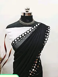 Georgette Mirror Work Black Saree with Blouse piece-thumb1