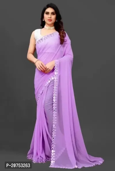 Georgette Mirror Work Pink Saree with Blouse piece