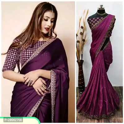 Art Silk Lace Work Brown Saree with Blouse piece-thumb0